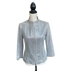 Suprema Silver Leather Metallic Textured Jacket